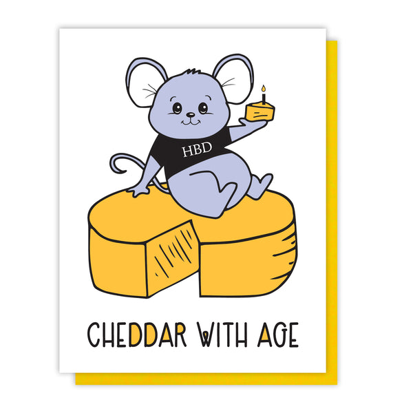 Funny Mouse Cheddar with Age Pun Letterpress Birthday Card