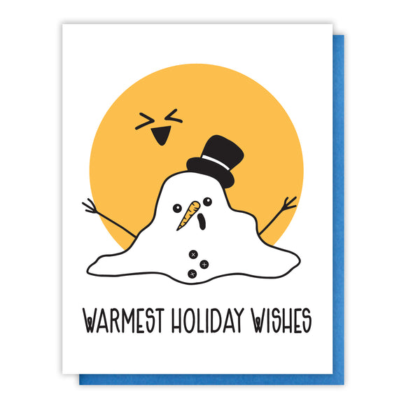 Funny Warmest Holiday Wishes Melting Snowman Letterpress Card - Kiss and Punch