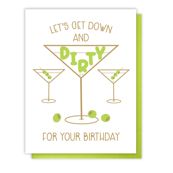 Funny Down and Dirty Martini Letterpress Birthday Card