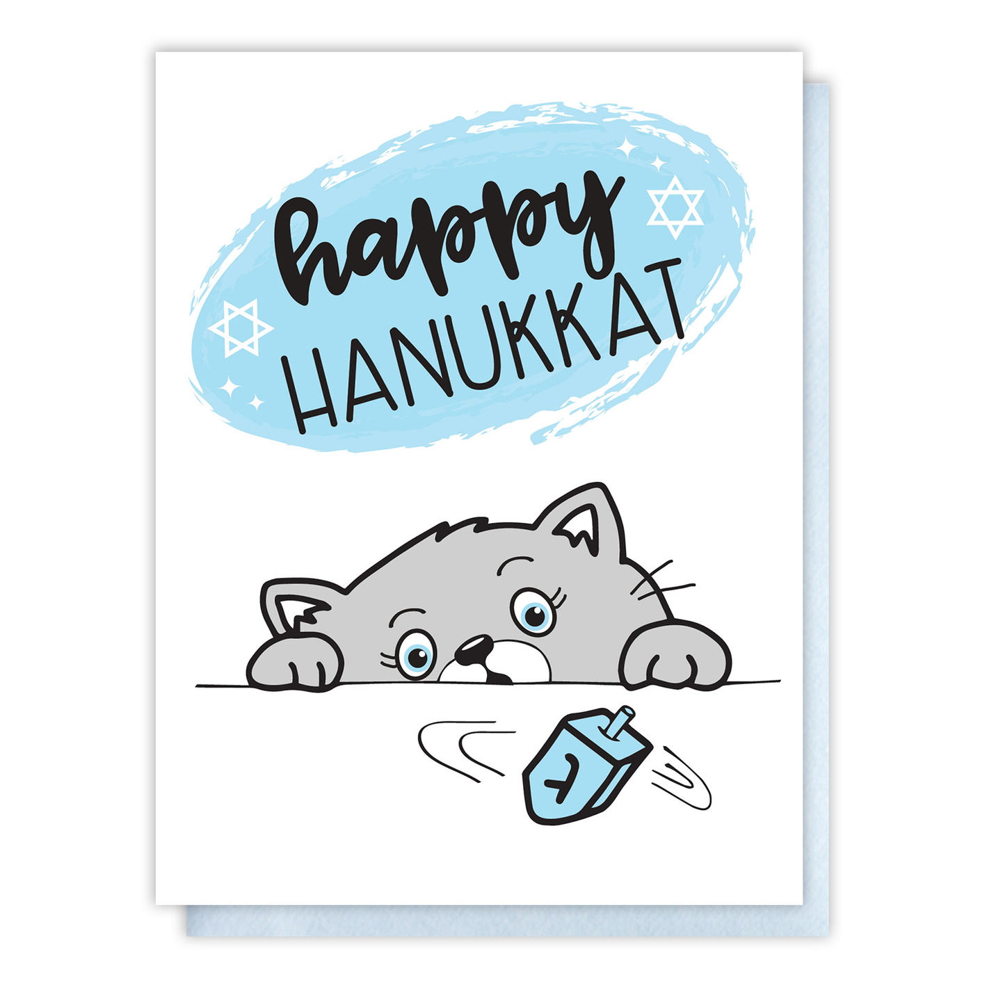 Funny Hanukkah Cat Dreidel Letterpress Card | kiss and punch