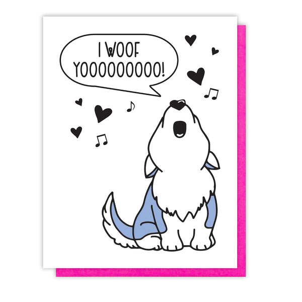 Funny Singing Howling Husky Dog Letterpress Card | I Love You | Valentine's Day