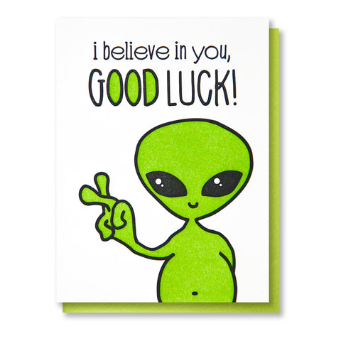 Funny Alien Good Luck Letterpress Card | kiss and punch - Kiss and Punch