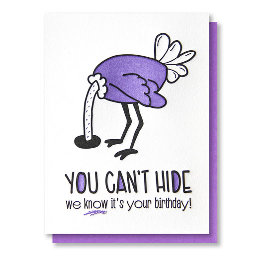 Funny Snarky Letterpress Birthday Card | Hiding Ostrich | Milestone | kiss and punch - Kiss and Punch