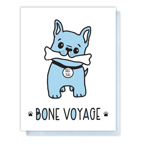Funny Goodbye Letterpress Card | Frenchie Dog | Bone Voyage Pun | kiss and punch - Kiss and Punch