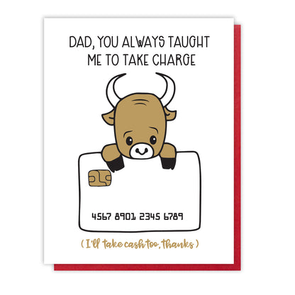 Funny Take Charge Dad Letterpress Card | Bull Credit Card | kiss and punch - Kiss and Punch