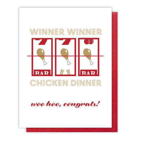 Funny Winner Winner Chicken Dinner | Congratulations Letterpress Card | kiss and punch - Kiss and Punch