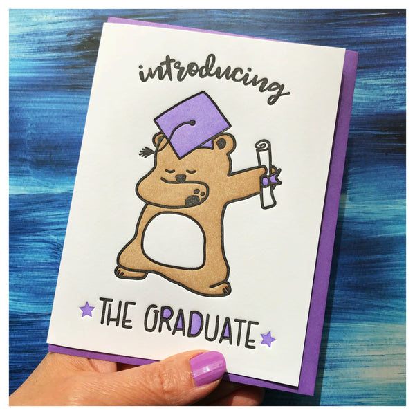 Funny Dab Graduation Letterpress Card | Introducing the Graduate | Bear | kiss and punch - Kiss and Punch