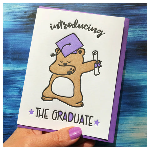 Funny Dab Graduation Letterpress Card | Introducing the Graduate | Bear | kiss and punch - Kiss and Punch