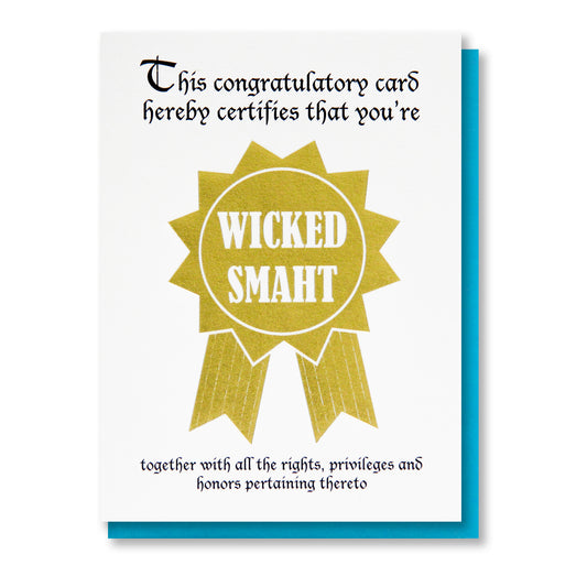Funny Wicked Smaht Graduation New Job Gold Foil Card | kiss and punch - Kiss and Punch