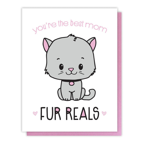 Funny Cat Mom Letterpress Card | You're the Best | Fur Reals Pun | kiss and punch - Kiss and Punch