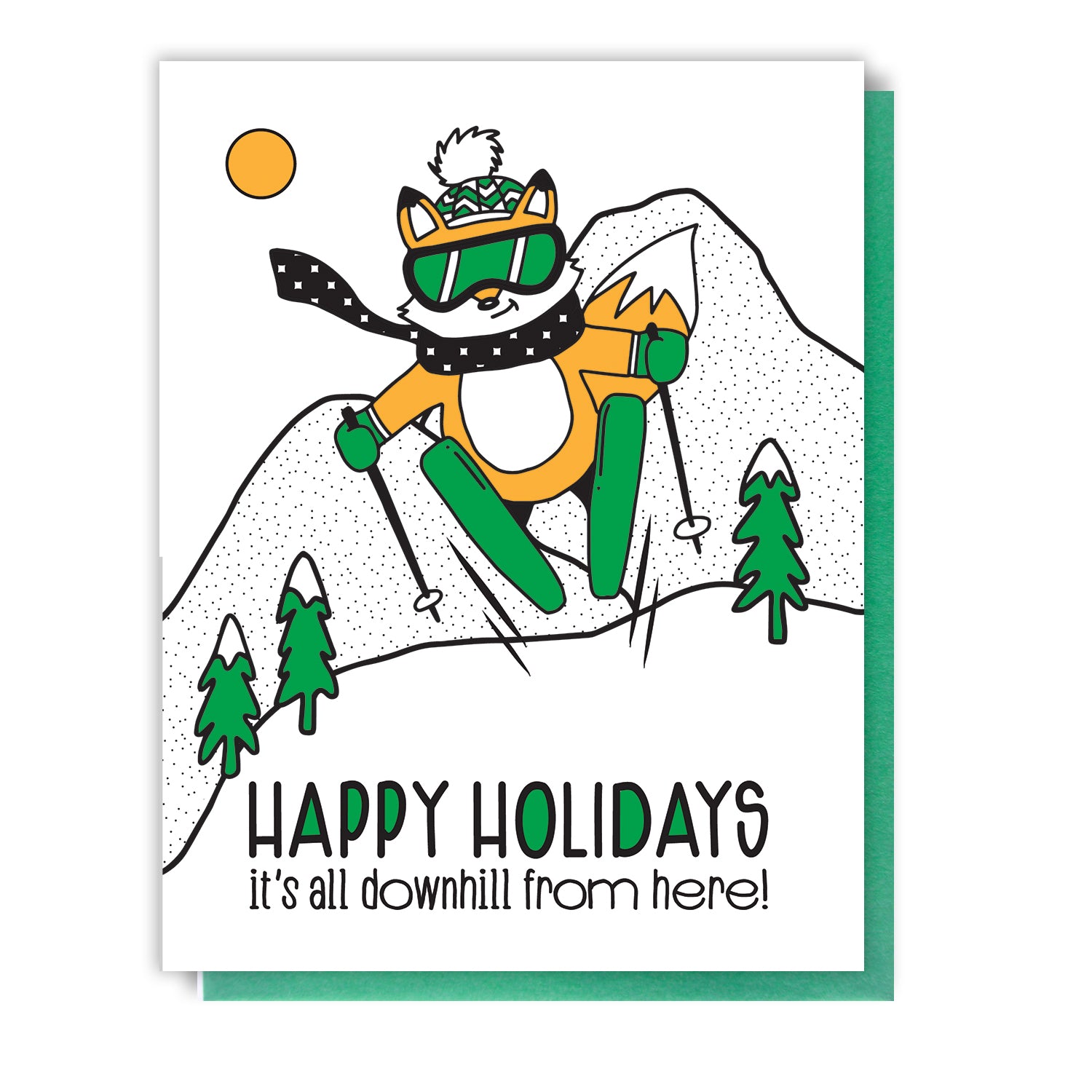 NEW! Funny Downhill Holidays | Skiing Fox Letterpress Card | kiss and punch - Kiss and Punch