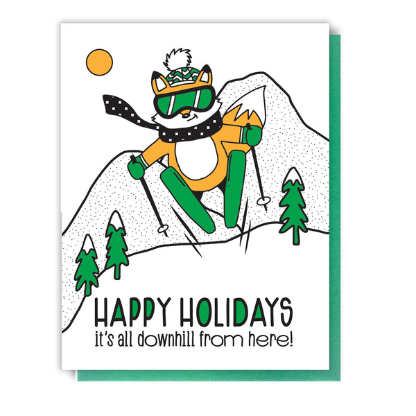 NEW! Funny Downhill Holidays | Skiing Fox Letterpress Card | kiss and punch - Kiss and Punch