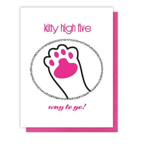 Funny Kitty High Five Congrats Letterpress Card | kiss and punch - Kiss and Punch