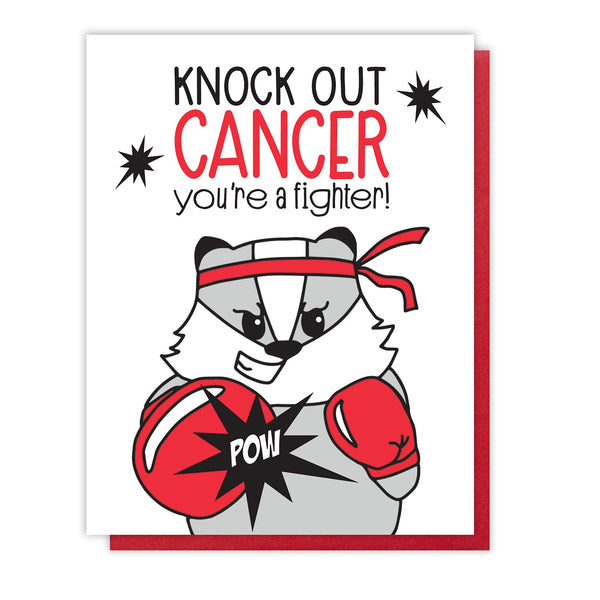 NEW! Knock Out Cancer Fighting Boxing Badger Letterpress Card | kiss and punch - Kiss and Punch