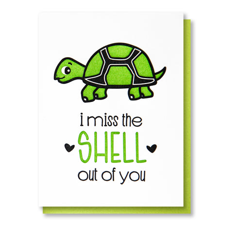 Funny Punny Miss You Letterpress Card | Miss the Shell Out of You | Turtle Pun | kiss and punch - Kiss and Punch