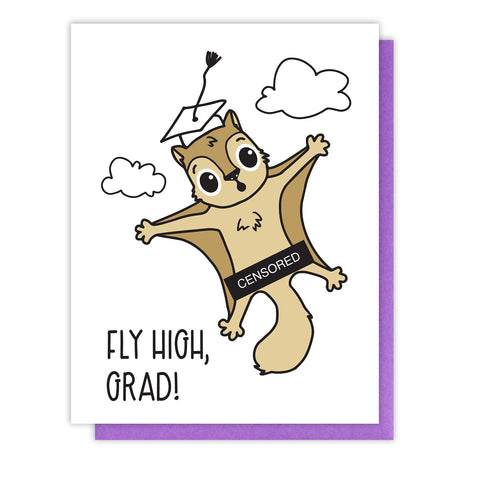 Funny Graduation Letterpress Card | Fly High | Flying Squirrel | kiss and punch - Kiss and Punch