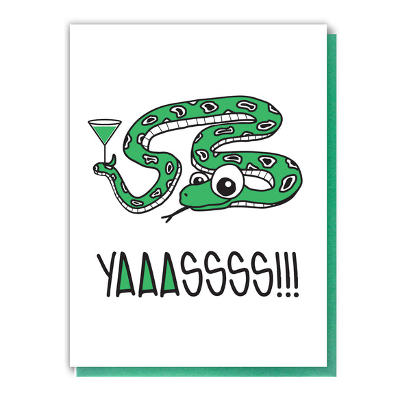 Funny Yaassss Yas Snake | Congratulations Letterpress Card | kiss and punch - Kiss and Punch