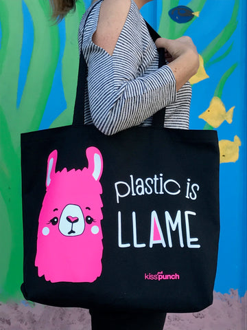 LIMITED EDITION - Plastic is Llame Llama Screenprinted Tote Bag | Donation | kiss and punch - Kiss and Punch