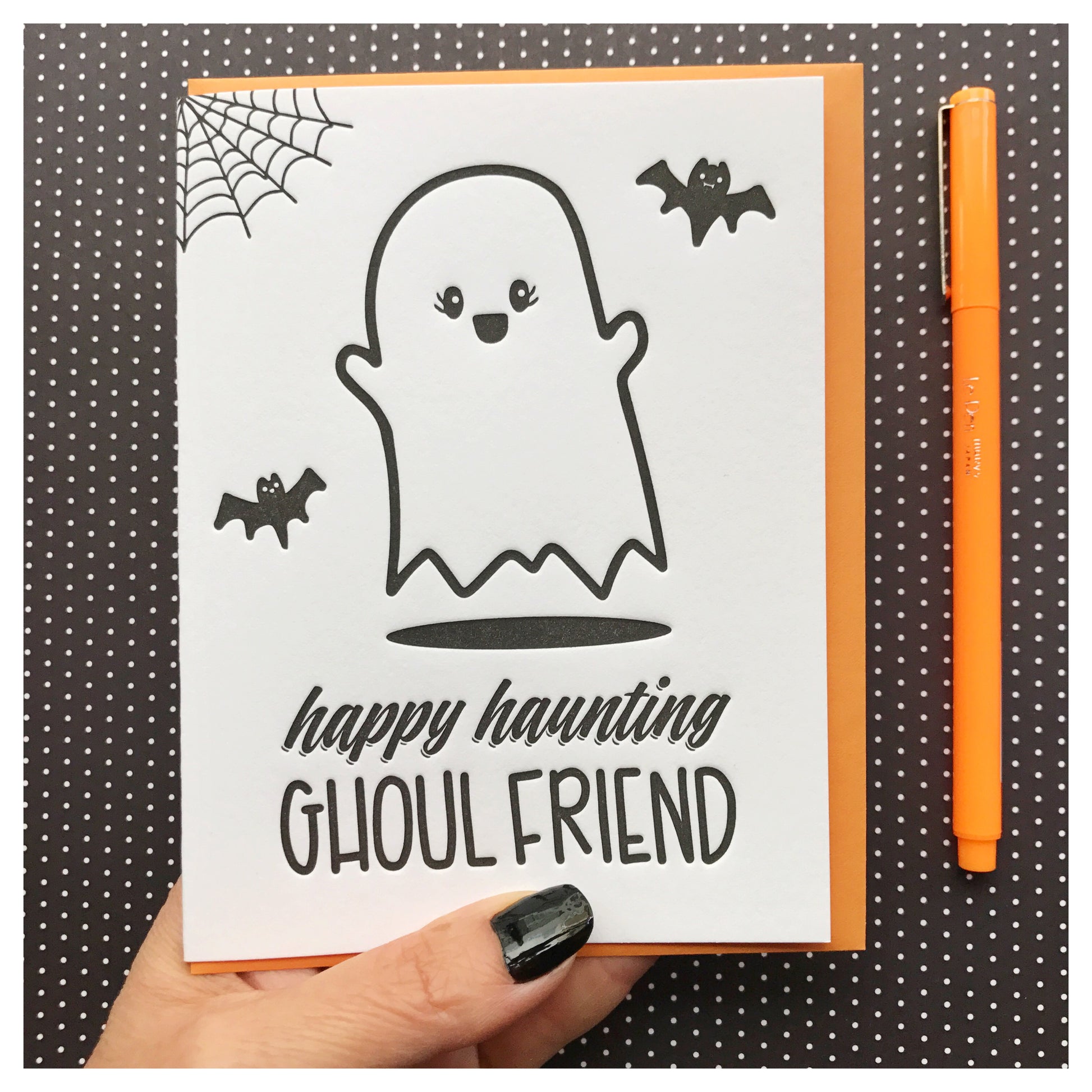 Funny Halloween Letterpress Card | Happy Haunting Ghoul Friend | kiss and punch - Kiss and Punch