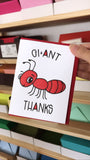 NEW! Gi-Ant Thanks | Funny Thank You Letterpress Card | Ant Pun | kiss and punch - Kiss and Punch