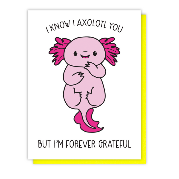 Punny Grateful Axolotl Thanks | Thank You Letterpress Card | kiss and punch