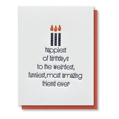 Funny Friend Happiest of Birthdays Letterpress Card | kiss and punch - Kiss and Punch