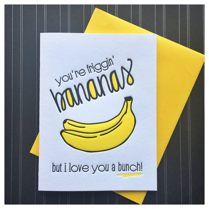 Funny Love Letterpress Card | Friggin' Bananas | BFF Friendship Friendaversary | kiss and punch - Kiss and Punch