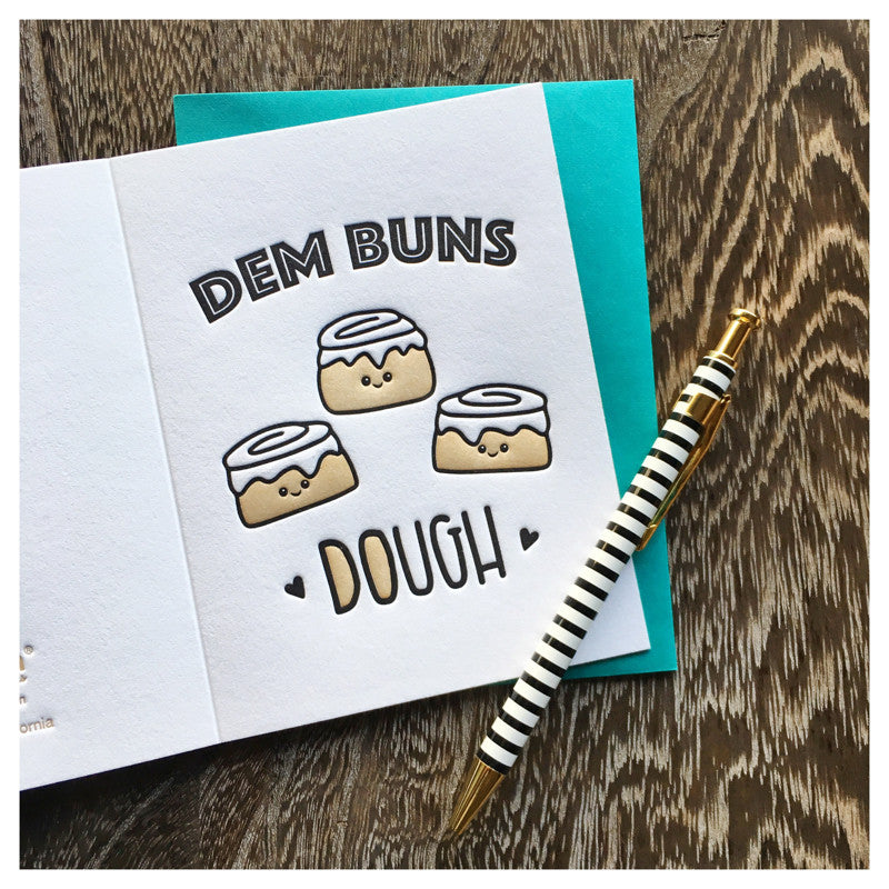 Funny Love Letterpress Card | Dem Buns Dough | Cinnamon Roll | Foodie | kiss and punch - Kiss and Punch