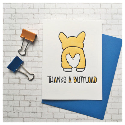 Thanks a Buttload | Corgi Dog Butt | Funny Thank You Letterpress Card | kiss and punch - Kiss and Punch