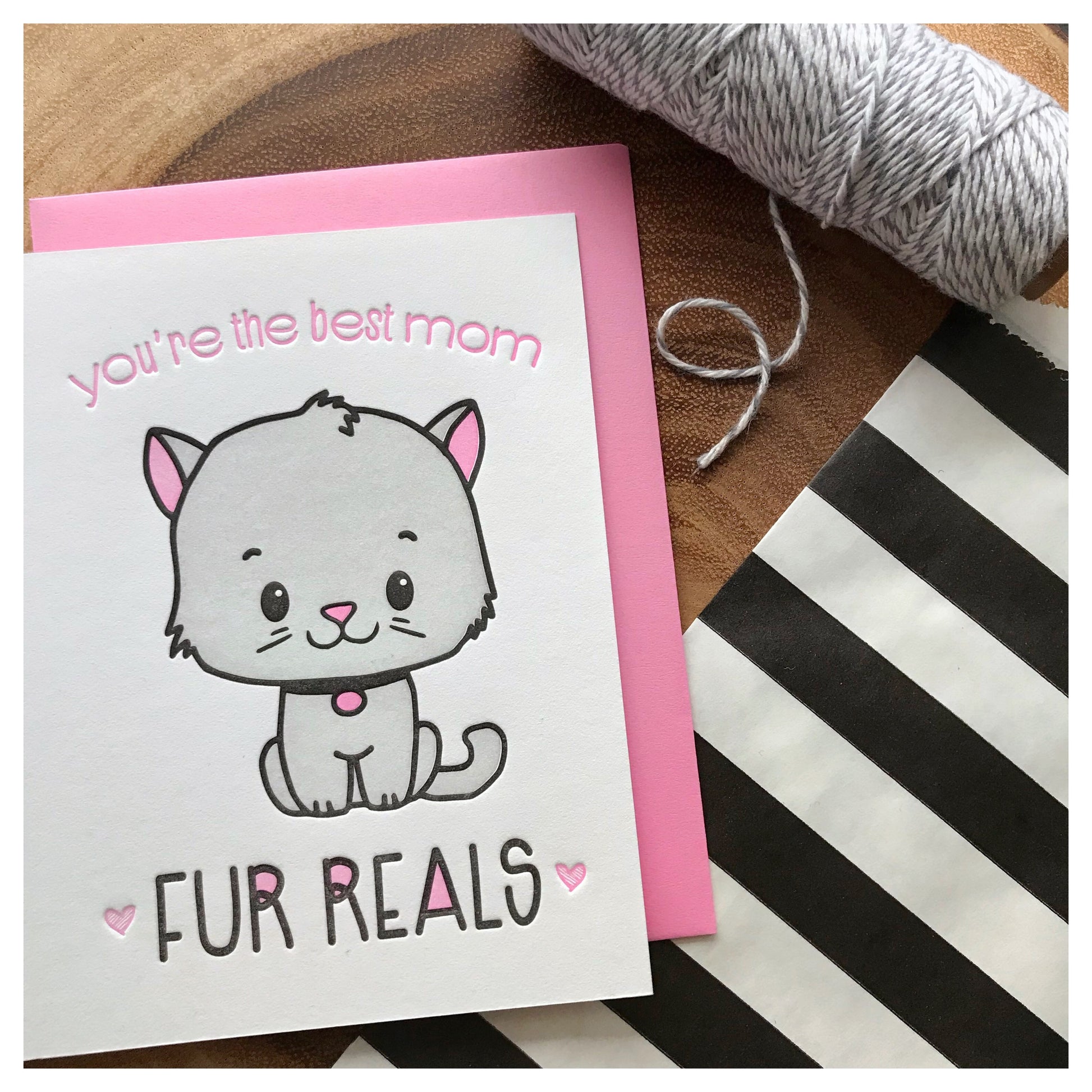 Funny Cat Mom Letterpress Card | You're the Best | Fur Reals Pun | kiss and punch - Kiss and Punch
