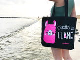 LIMITED EDITION - Plastic is Llame Llama Screenprinted Tote Bag | Donation | kiss and punch - Kiss and Punch