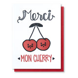 Funny Punny Thank You Letterpress Card | Merci Mon Cherry | French Pun | kiss and punch - Kiss and Punch