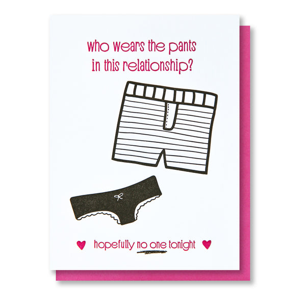 Funny Love Letterpress Card | Pants in Relationship | Panties Boxers | Valentine's | kiss and punch - Kiss and Punch