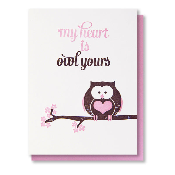 Pun Owl Yours Love Letterpress Card - Kiss and Punch
