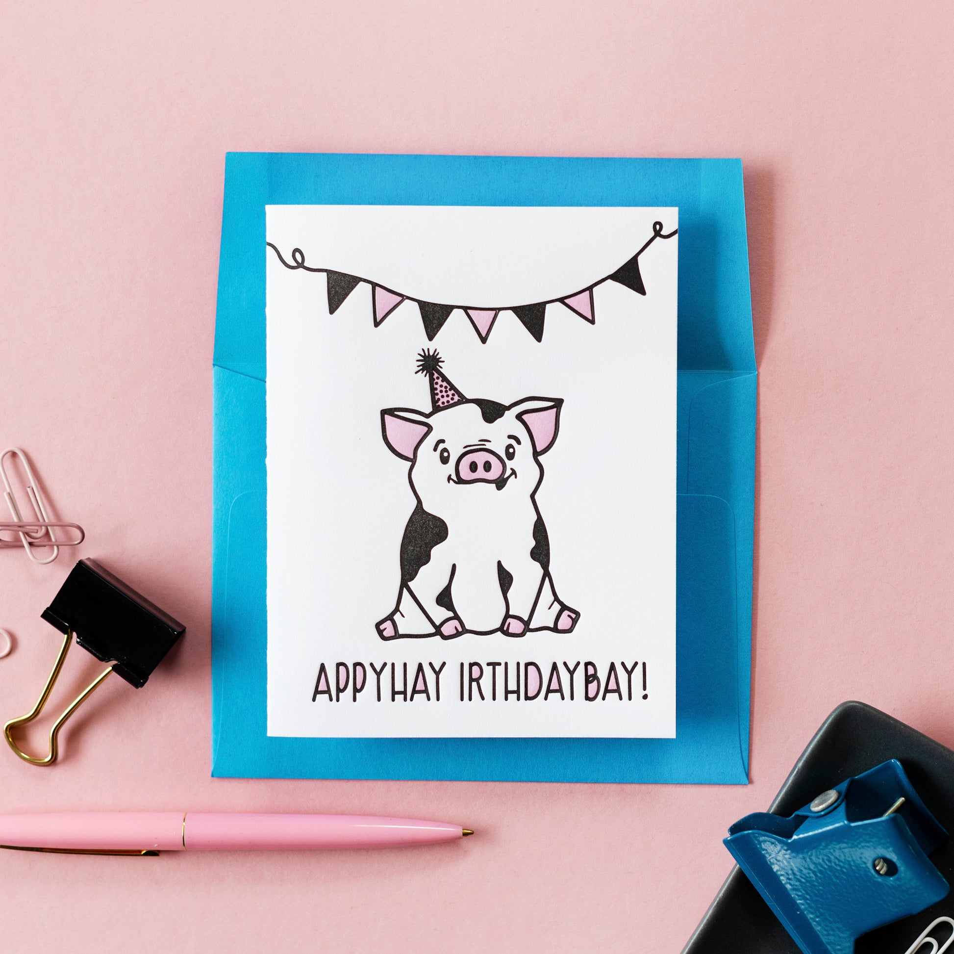 Funny Birthday Pig Latin Letterpress Card | kiss and punch - Kiss and Punch