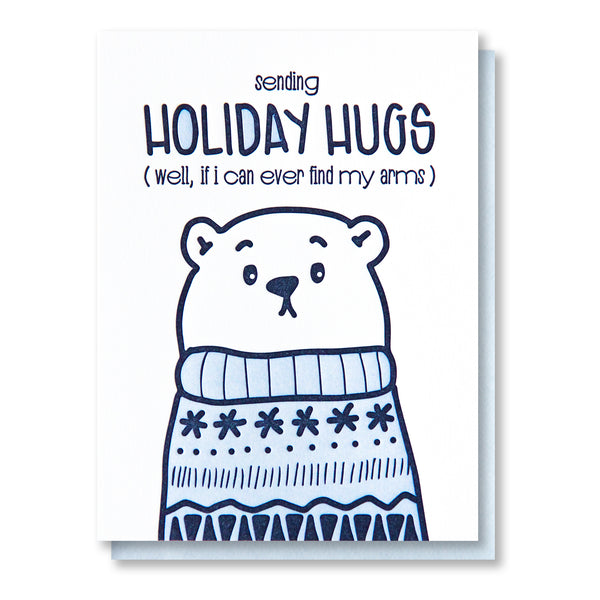 Funny Holiday Letterpress Card | Sending Hugs | Polar Bear Ugly Sweater | kiss and punch - Kiss and Punch