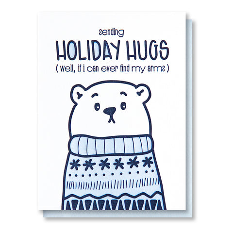Funny Holiday Letterpress Card | Sending Hugs | Polar Bear Ugly Sweater | kiss and punch - Kiss and Punch