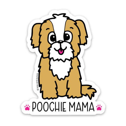 Cute Brown Lhasa Apso Dog Sticker that reads Poochie Mama