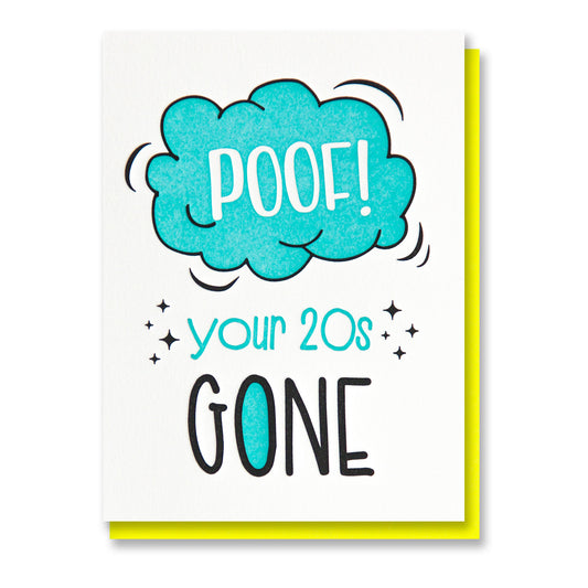 Funny Snarky Letterpress Birthday Card | 30th | Poof! Your 20s Gone | Milestone | kiss and punch - Kiss and Punch