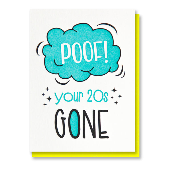 Funny Snarky Letterpress Birthday Card | 30th | Poof! Your 20s Gone | Milestone | kiss and punch - Kiss and Punch