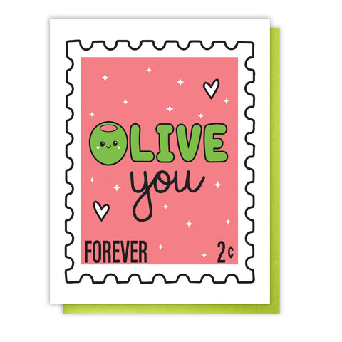 Punny Olive You Forever | Stamp Letterpress Card | I Love You Forever | Valentine