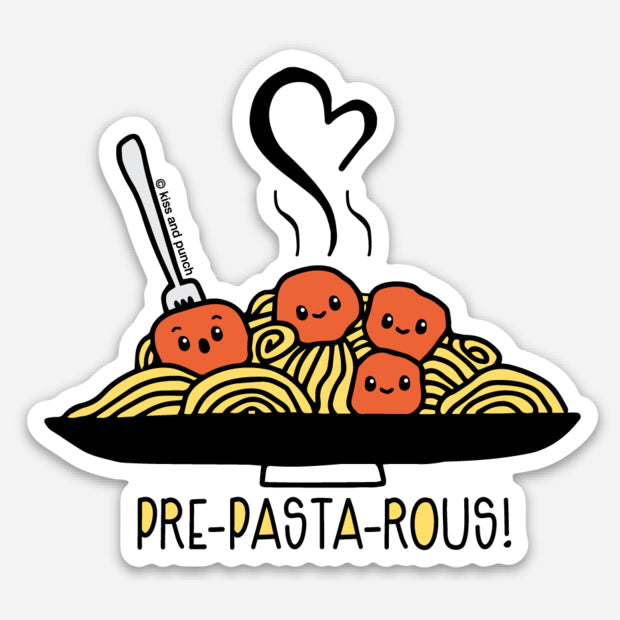 NEW! 3 Inch Punny Pre-Pasta-Rous Spaghetti Vinyl Sticker - Kiss and Punch