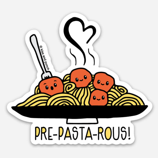 NEW! 3 Inch Punny Pre-Pasta-Rous Spaghetti Vinyl Sticker - Kiss and Punch