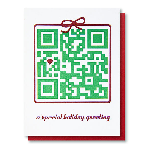 QR Code Holiday Letterpress Card - Kiss and Punch
