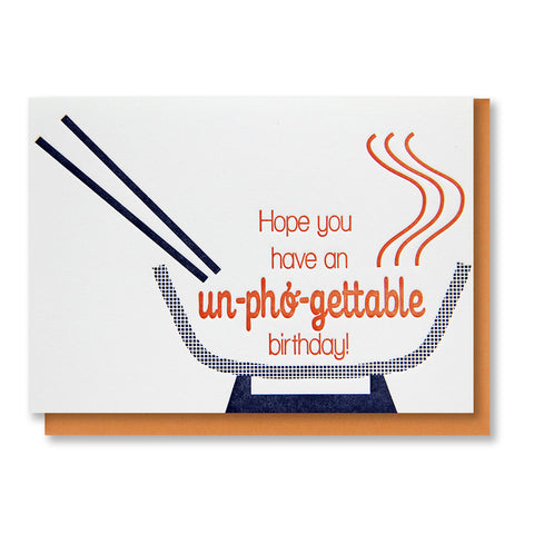 Funny Foodie Un-pho-gettable Birthday Letterpress Card | kiss and punch - Kiss and Punch