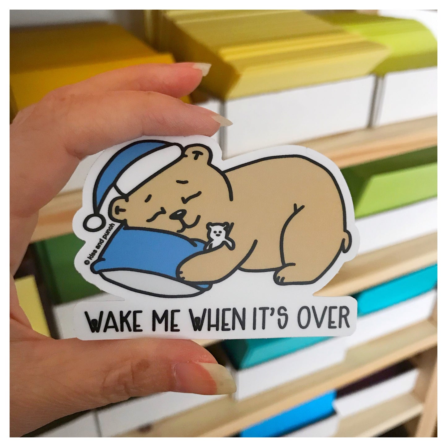 3 Inch Wake Me Bear Vinyl Sticker - Laptop Sticker - Bottle Sticker - Cute Sticker - Kiss and Punch