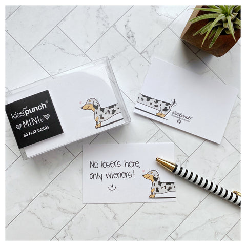 Mini Notecard Set of 60 - Wiener Dog Spotted Dachshund Flat Cards - Lunch Notes - Mini Cards - Enclosure cards