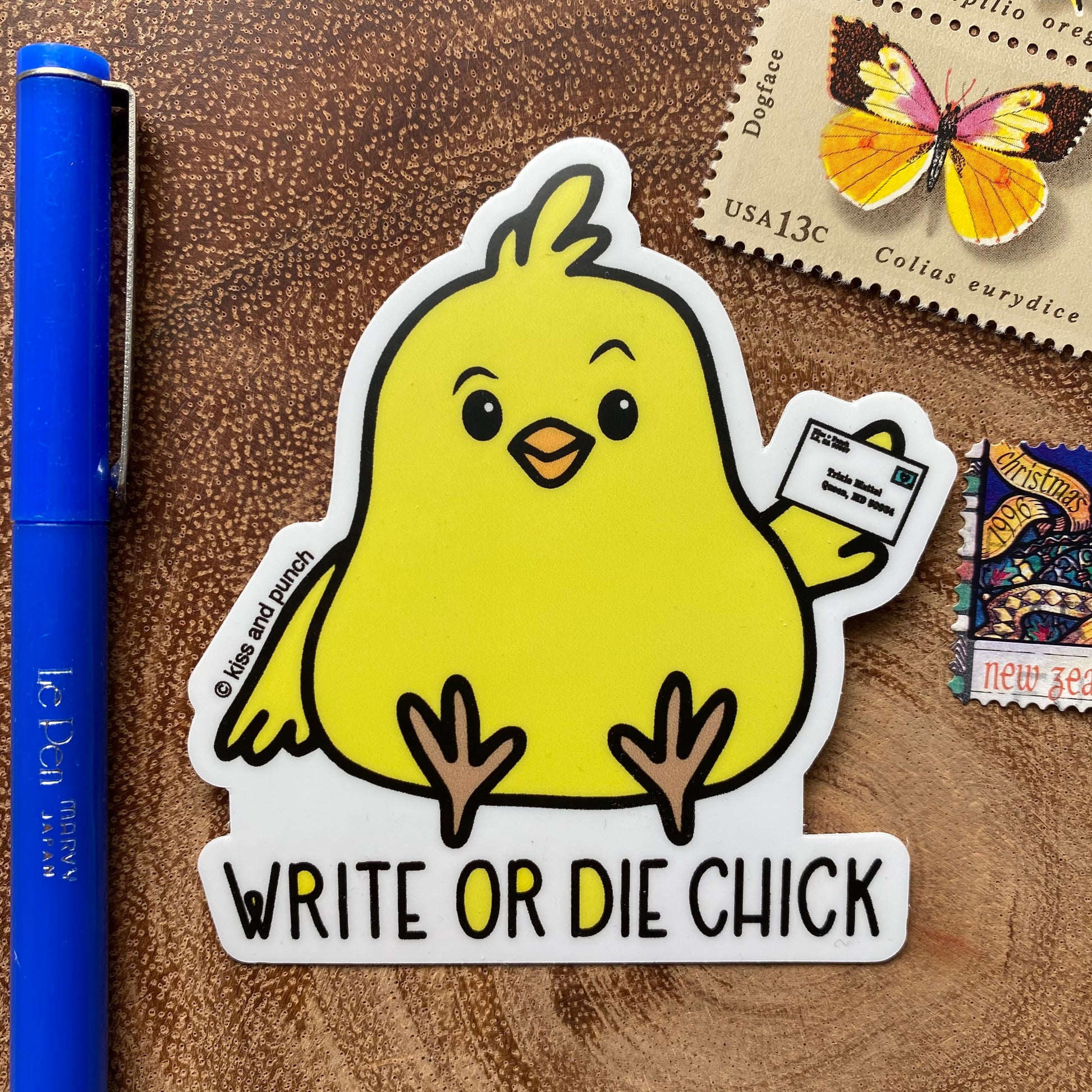 3 Inch Write or Die Chick Vinyl Sticker - Laptop Sticker - Water Bottle Sticker - Phone Case Sticker - Kiss and Punch