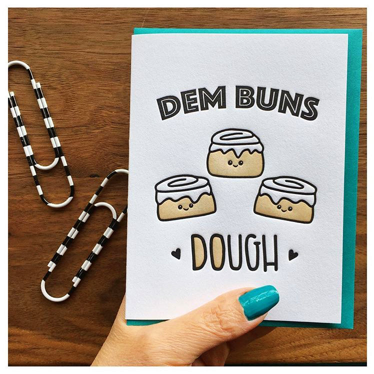 Funny Love Letterpress Card | Dem Buns Dough | Cinnamon Roll | Foodie | kiss and punch - Kiss and Punch