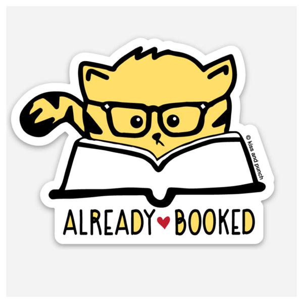3 Inch Goldenrod colored Cat in Glasses with phrase Already Booked